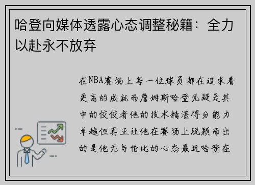 哈登向媒体透露心态调整秘籍：全力以赴永不放弃